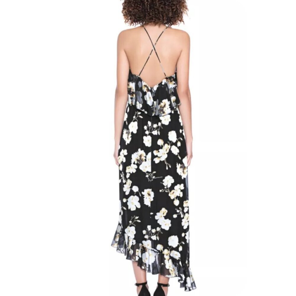 NWT Alice + Olivia Floral Print Midi Length Dress Asymmetrical Hem XS | 2 #9452 - Picture 2 of 7